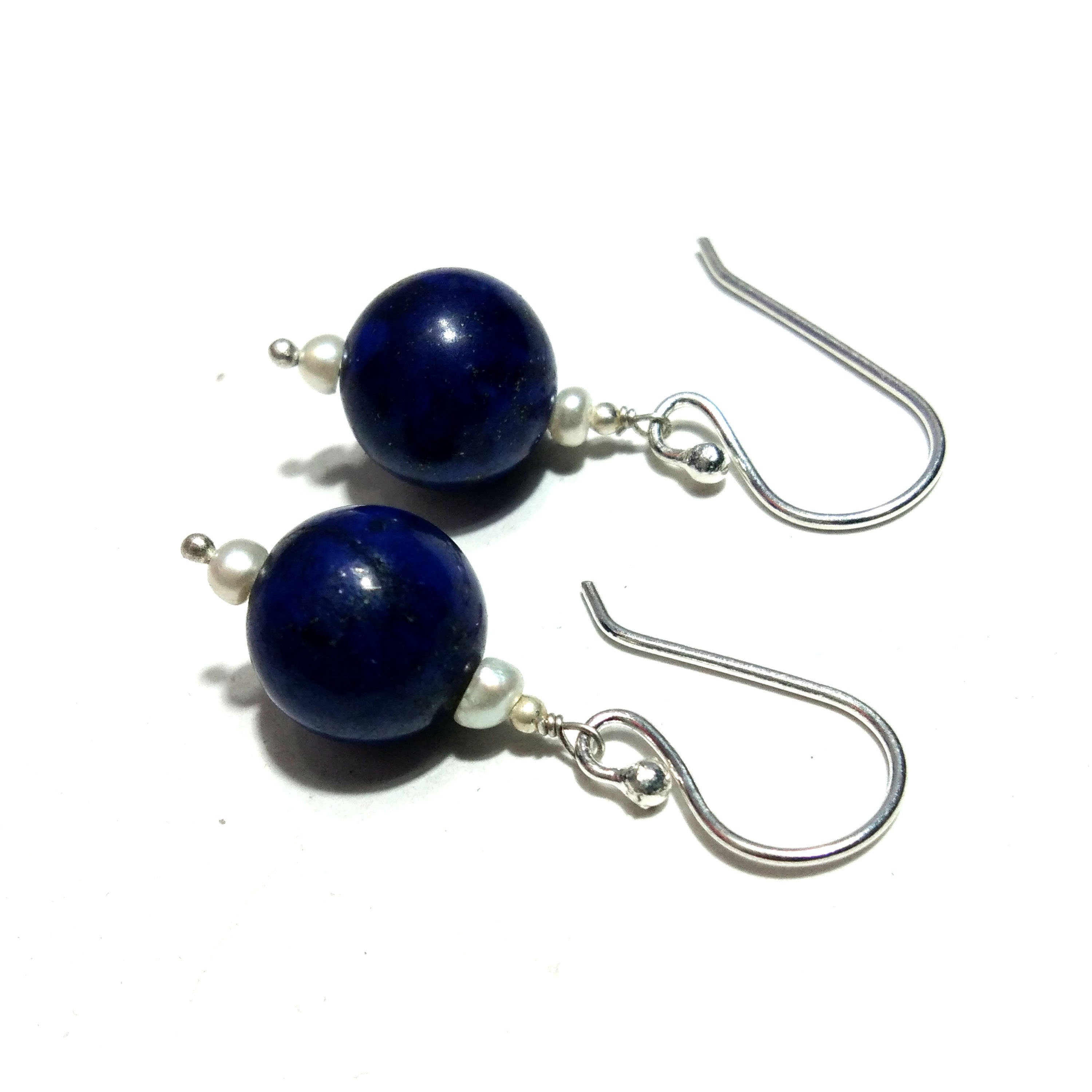Very Beautiful Lapis Lazuli Earring ! Natural Gemstone Lapis Lazuli Earring,  925 Silver Handmade Earring, Stone Size 10 mm Round Earring